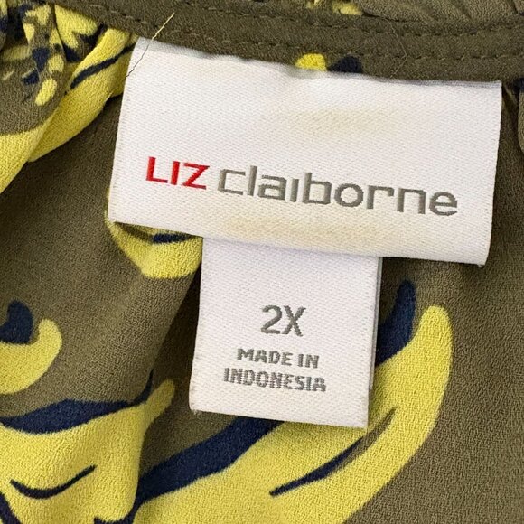 Liz Claiborne Womens Plus Size Blouse Green Print Size 2X - Picture 7 of 8